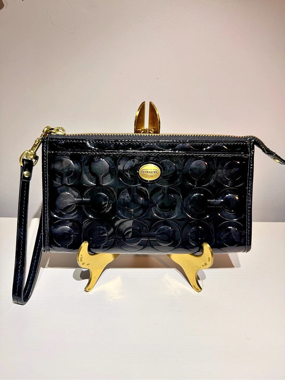Coach Black Patent Leather Zip Wristlet